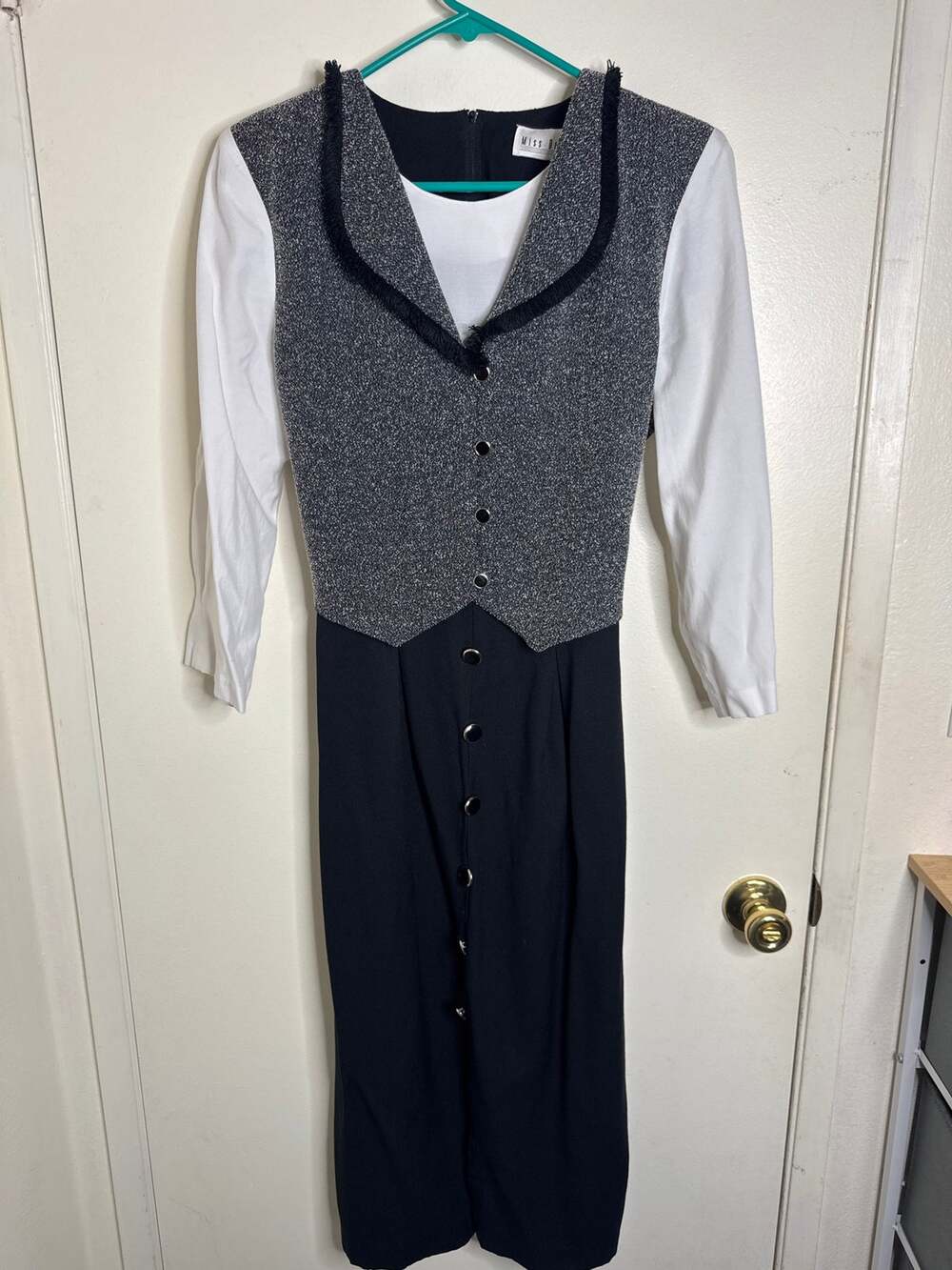 VTG Miss Dorby Vest Style Dress 90s Dark Academia Corporate Goth Schoolgirl M